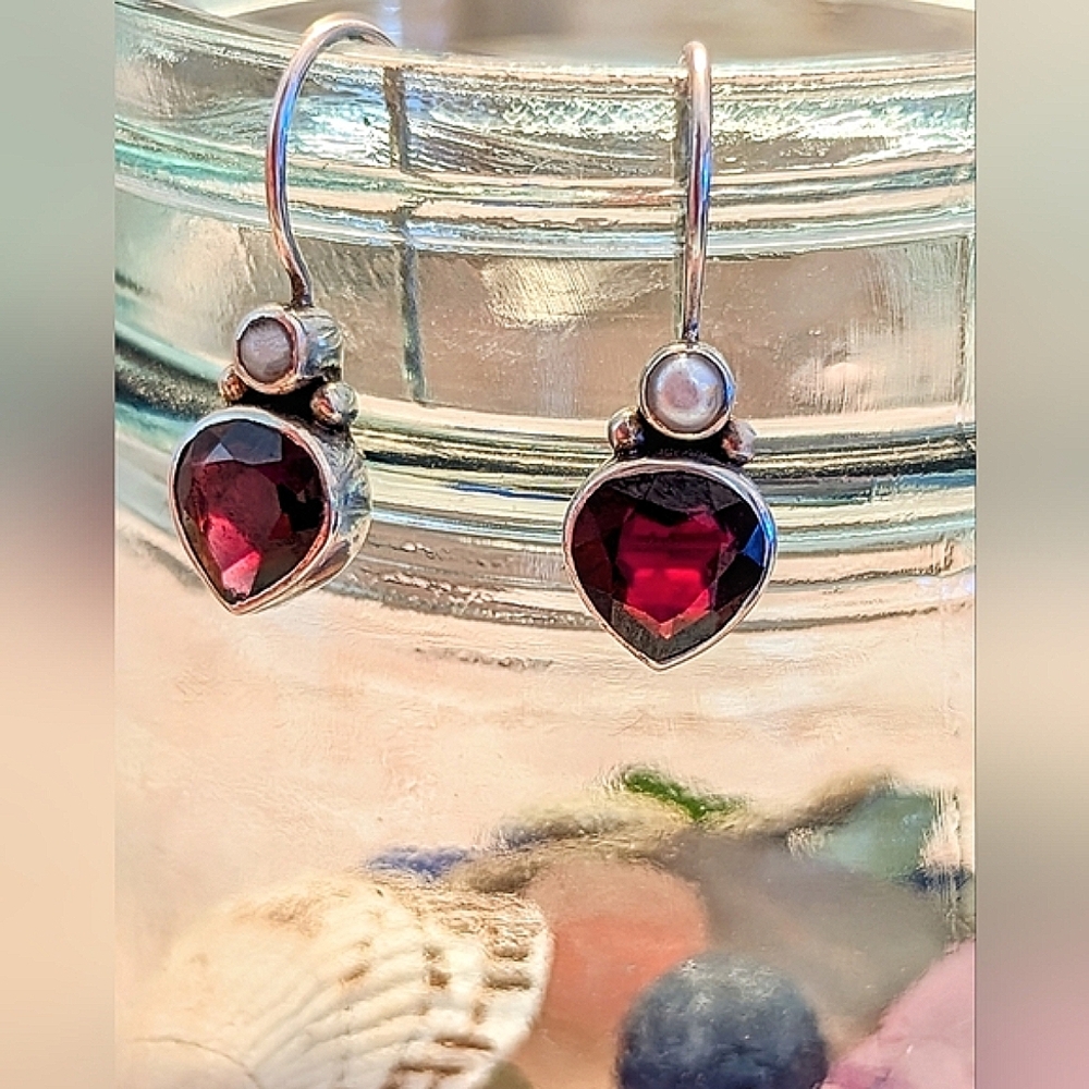 Silpada Get Glowing Sterling Silver with a Garnet and Pearl Earrings - Picture 6 of 6